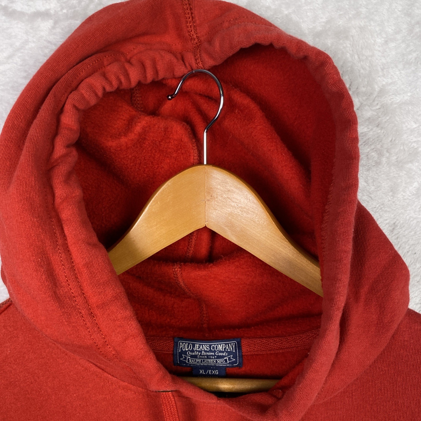 Y2K Mens Polo Ralph Lauren Hoodie XL PRL Jeans 67 Sweatshirt Red 90s Vintage 6-7