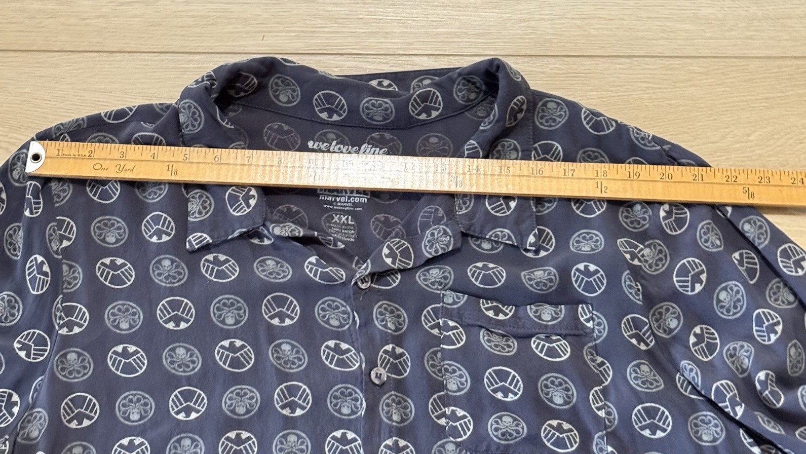 Marvel 2XL Mens Short Sleeve Button Shirt Blue Rayon