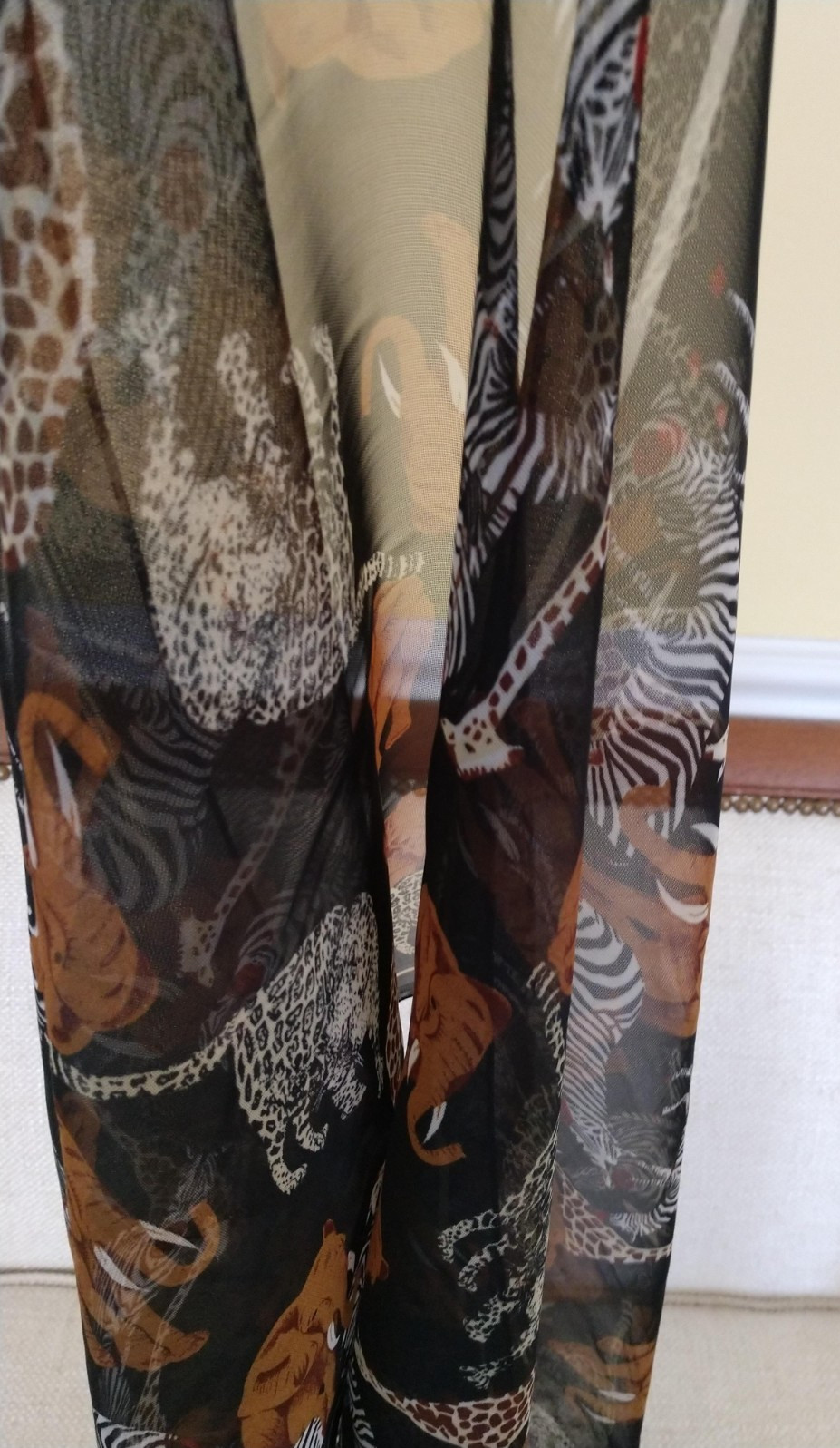 Long African Elephant Zebra Giraffe Leopard Scarf Black 20 x 64 inches