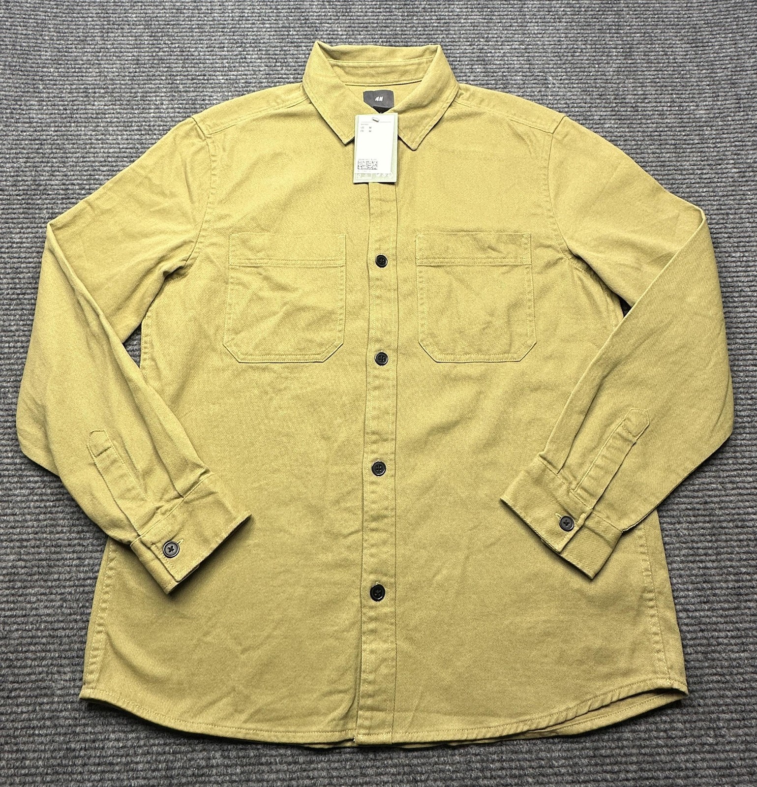 H&M Shirt Mens Medium Brown Twill Long Sleeve Button Front Casual Workwear New