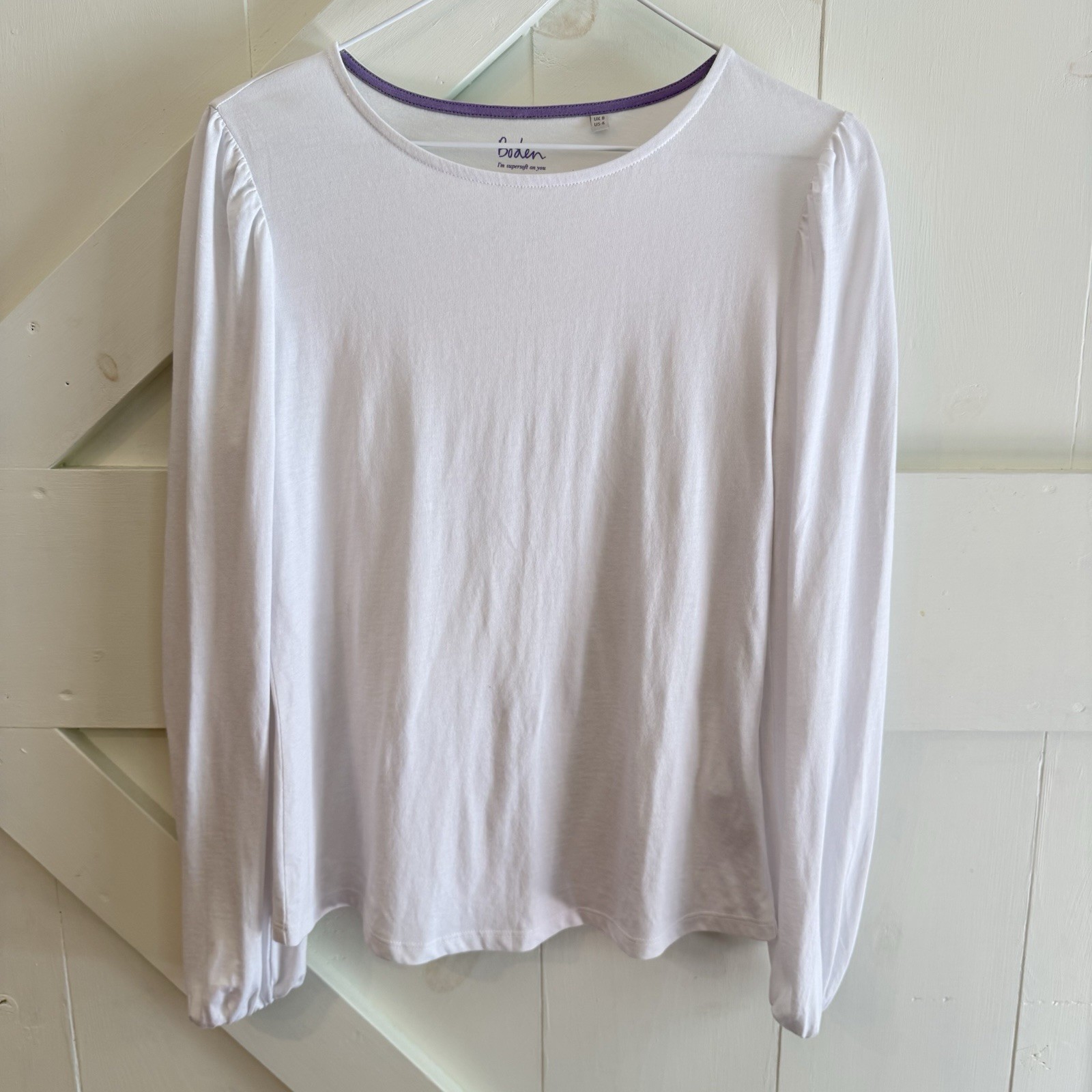 Boden Women’s White Long Sleeve Puff Sleeve Tee Size US 4 Soft Stretch Top