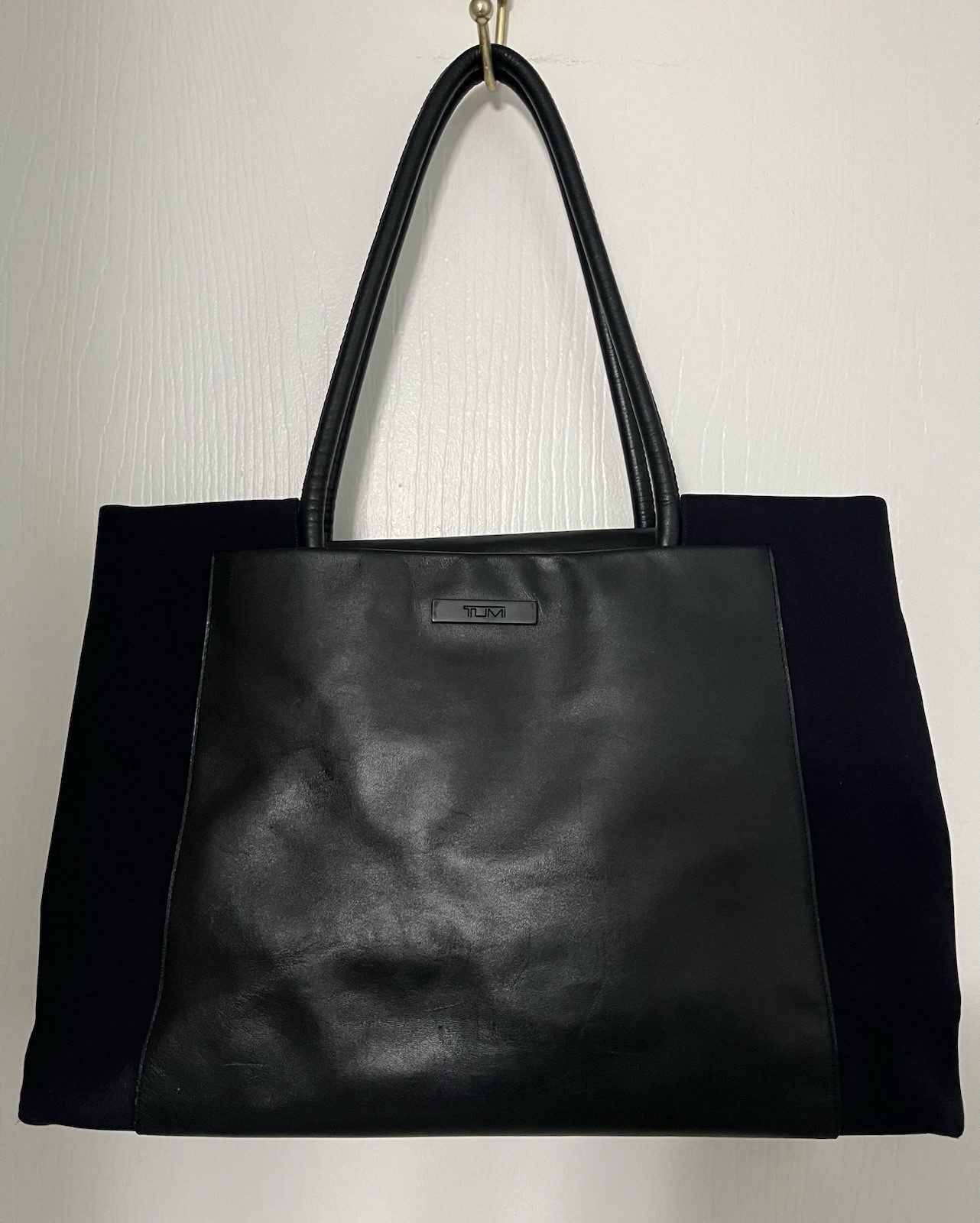 Tumi Everyday Neoprene Black Leather Neoprene Tote Bag With Tumi Nylon Pouch