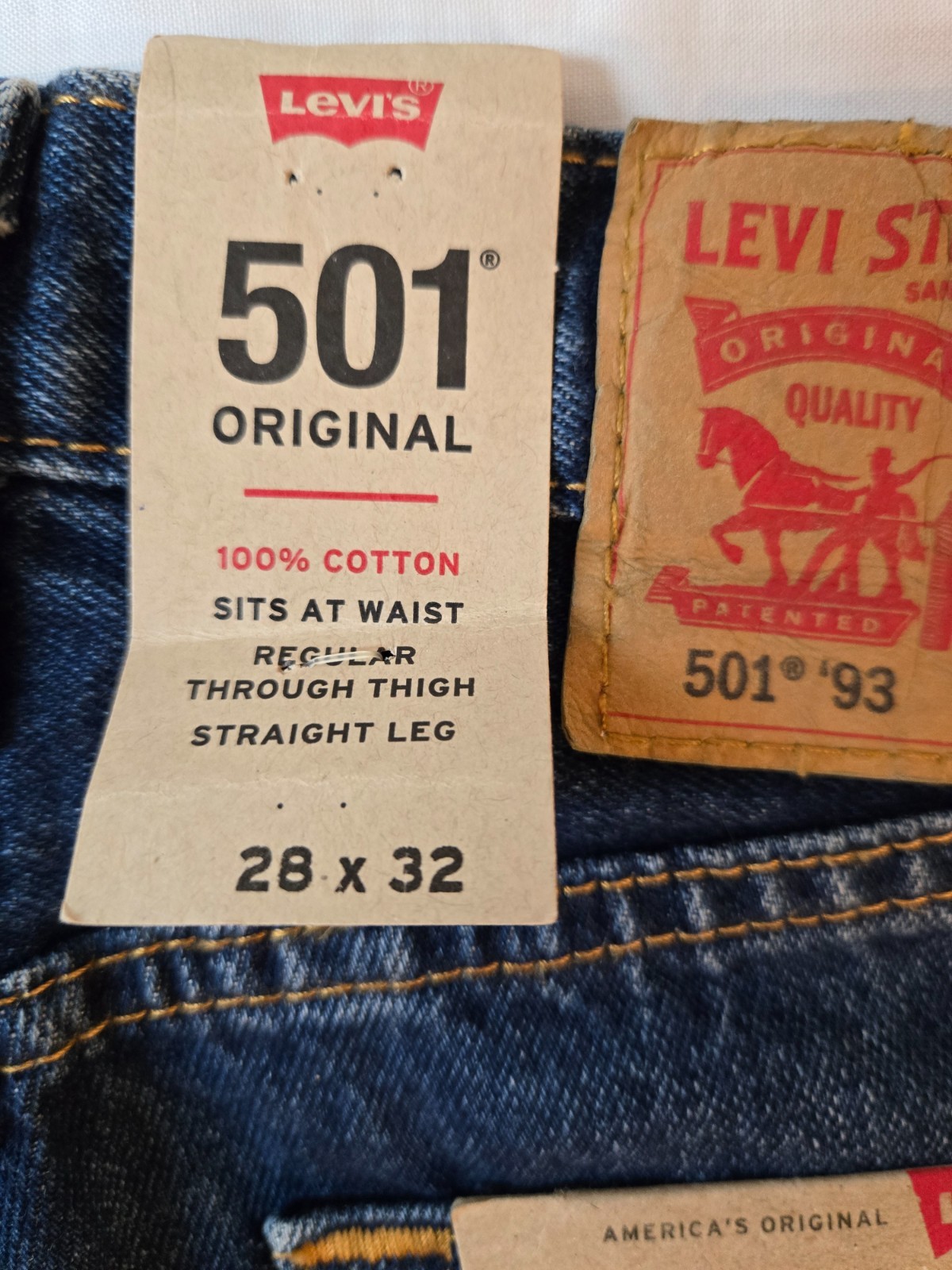 Levi’s 501 ’93 Original Jeans Mens 28×32 NWT Blue Straight Leg Button Fly