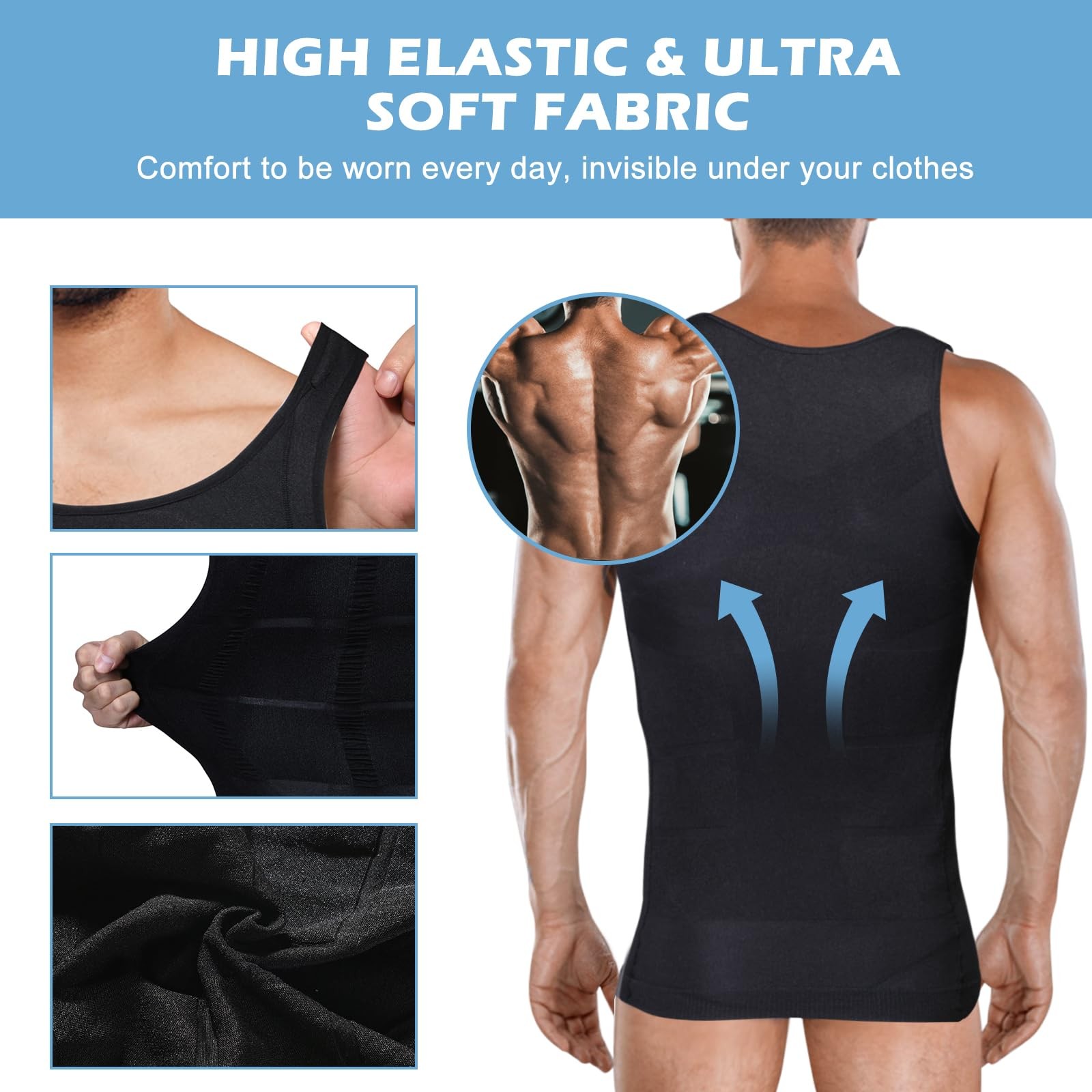 Mens Slimming Body Shaper Belly Chest Compression Vest Girdle Tank Tops T-Shirts