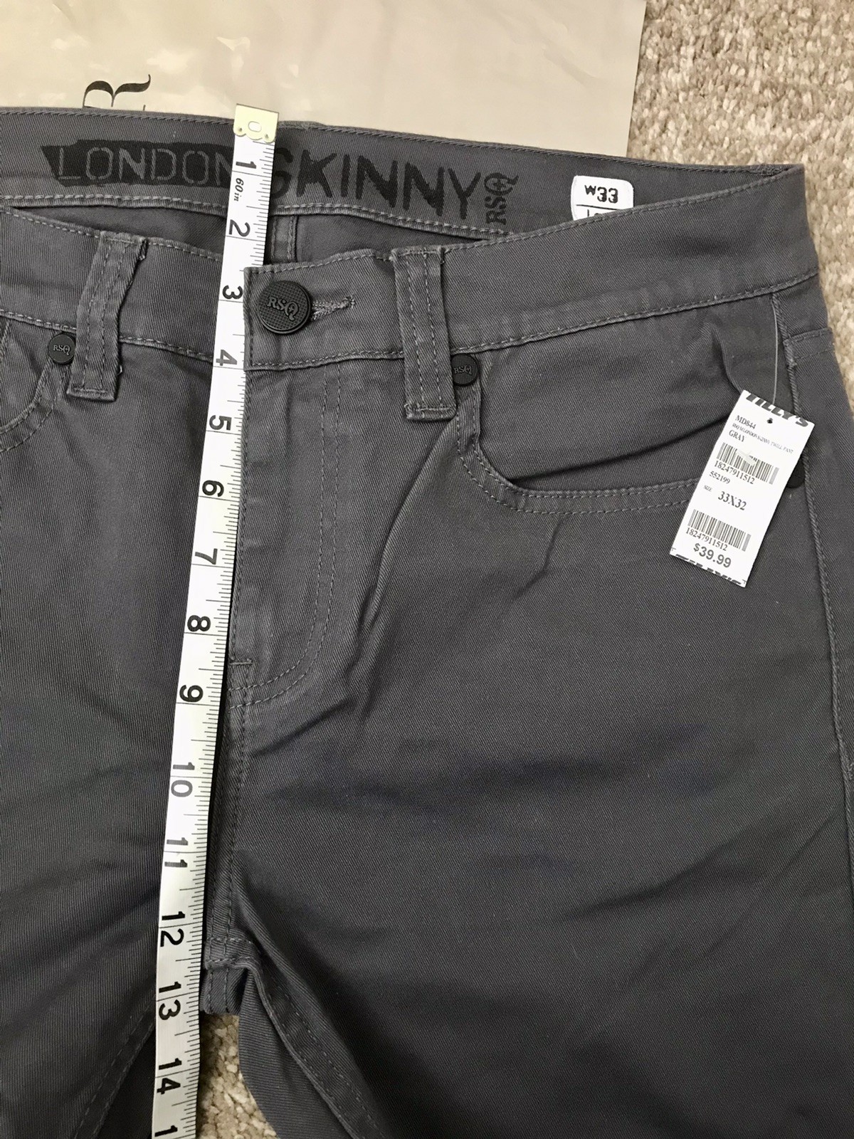 RSQ Gray London Soft Skinny Stretch Jeans Men W33xL32