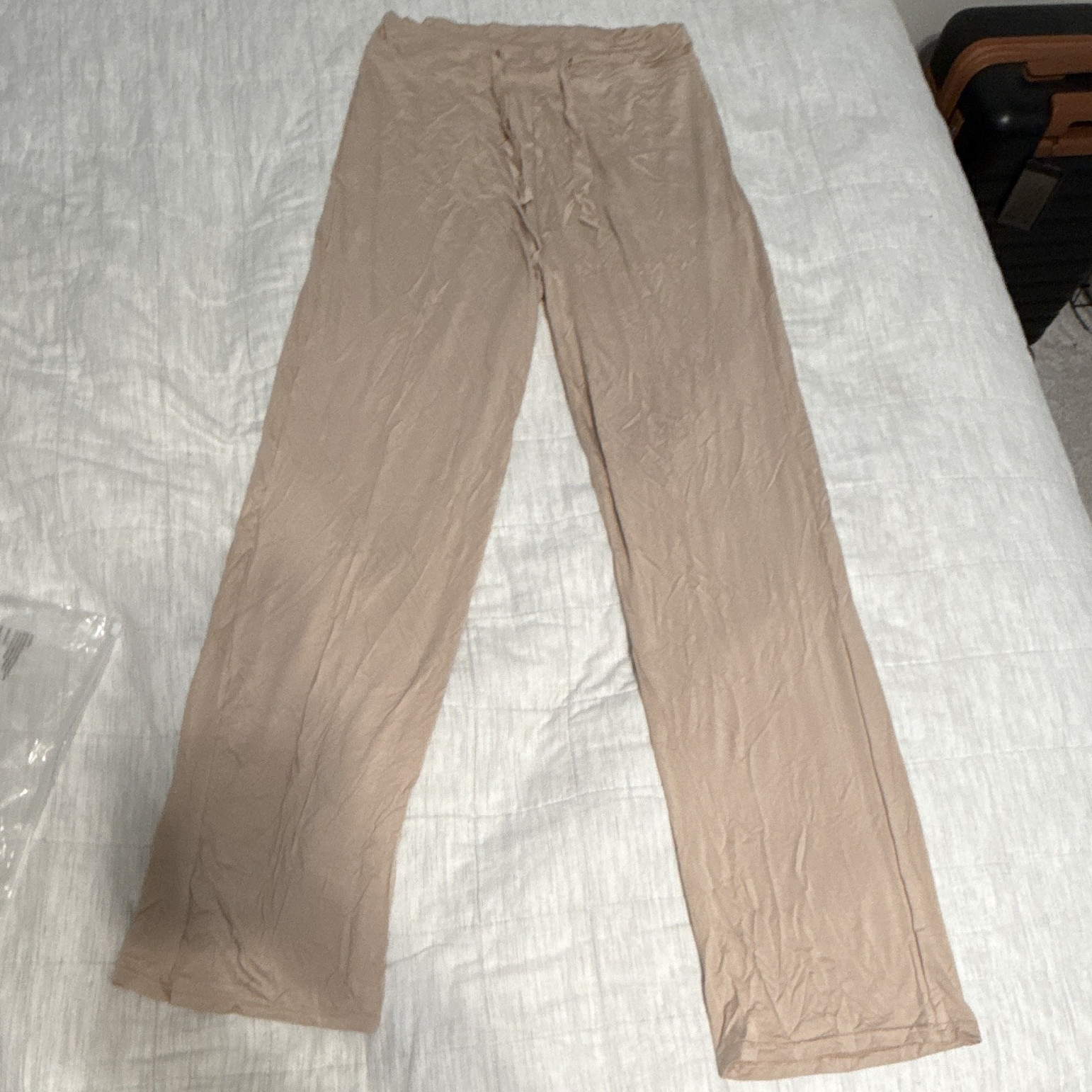 Women’s Beige Solid Spandex Ankle Leggings Pants, Regular Size XL