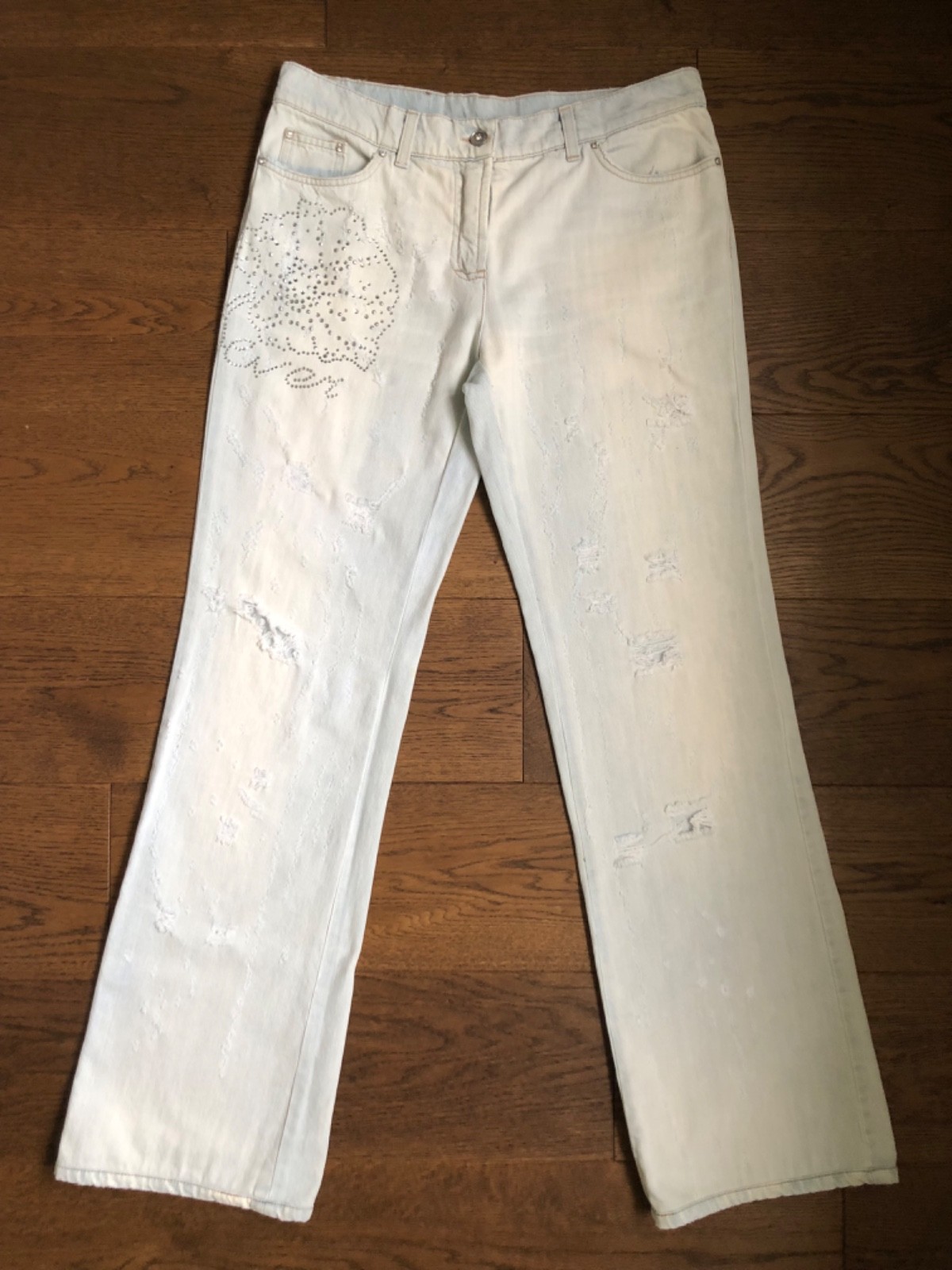 Vintage Emanuel Ungaro Fever Jeans Rhinestone Y2K Archive Distressed White 31