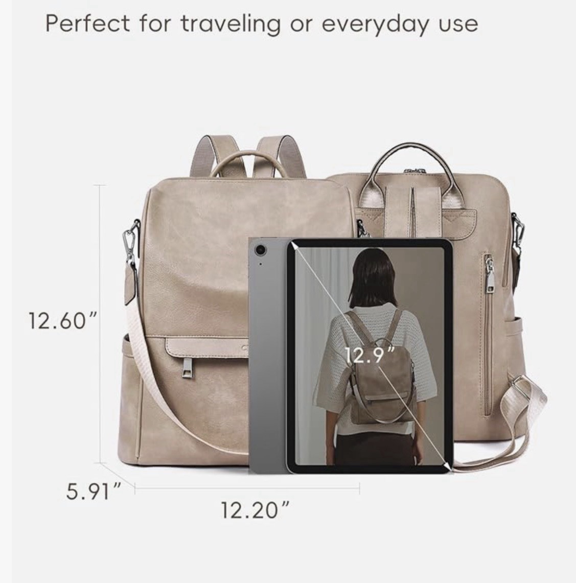 CLUCI Beige Backpack Purse Top Handle Detachable Adjustable Strap Zip Pockets