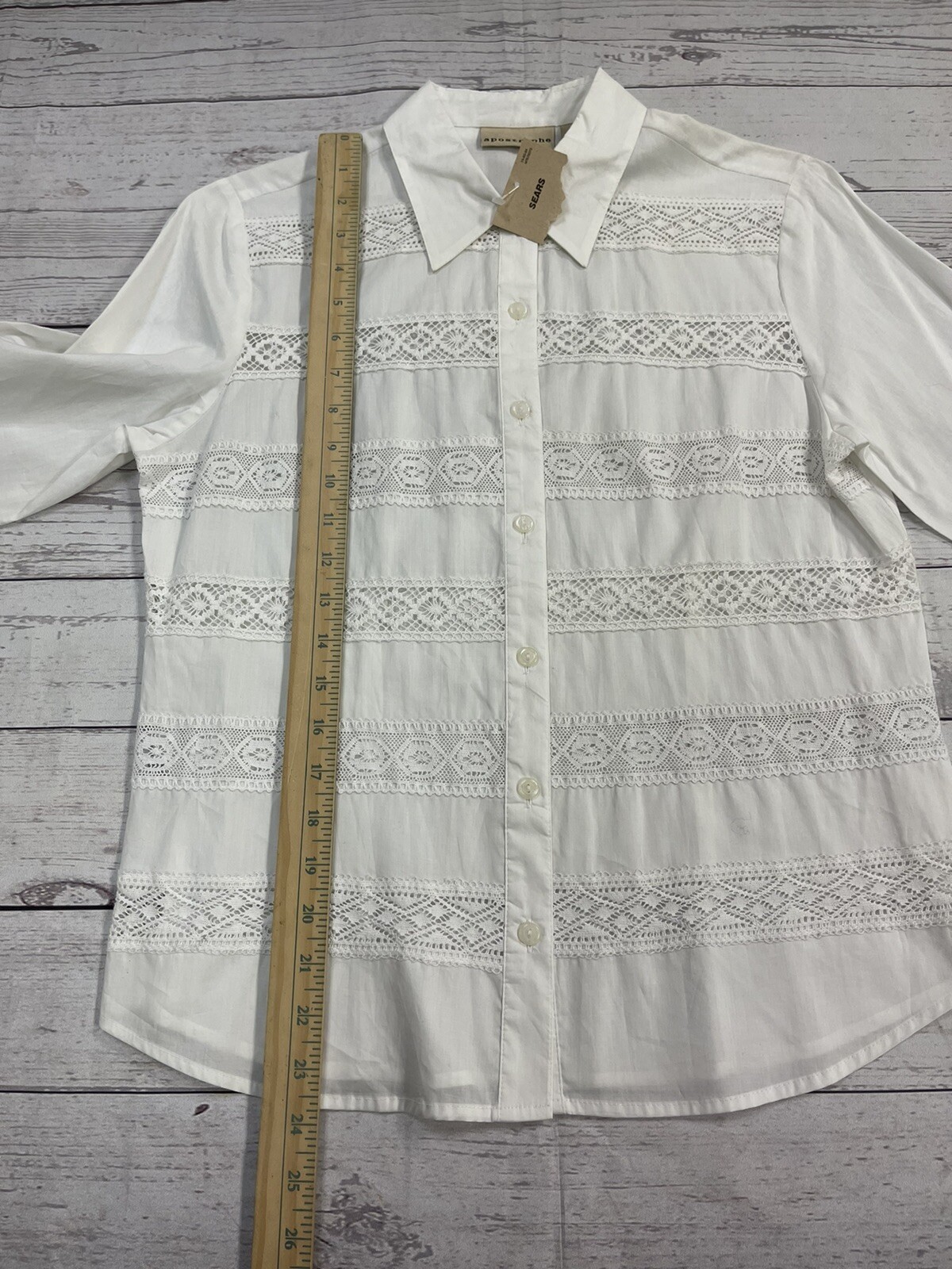 Apostrophe White Long Sleeve Button Up Lace Women’s Size 8