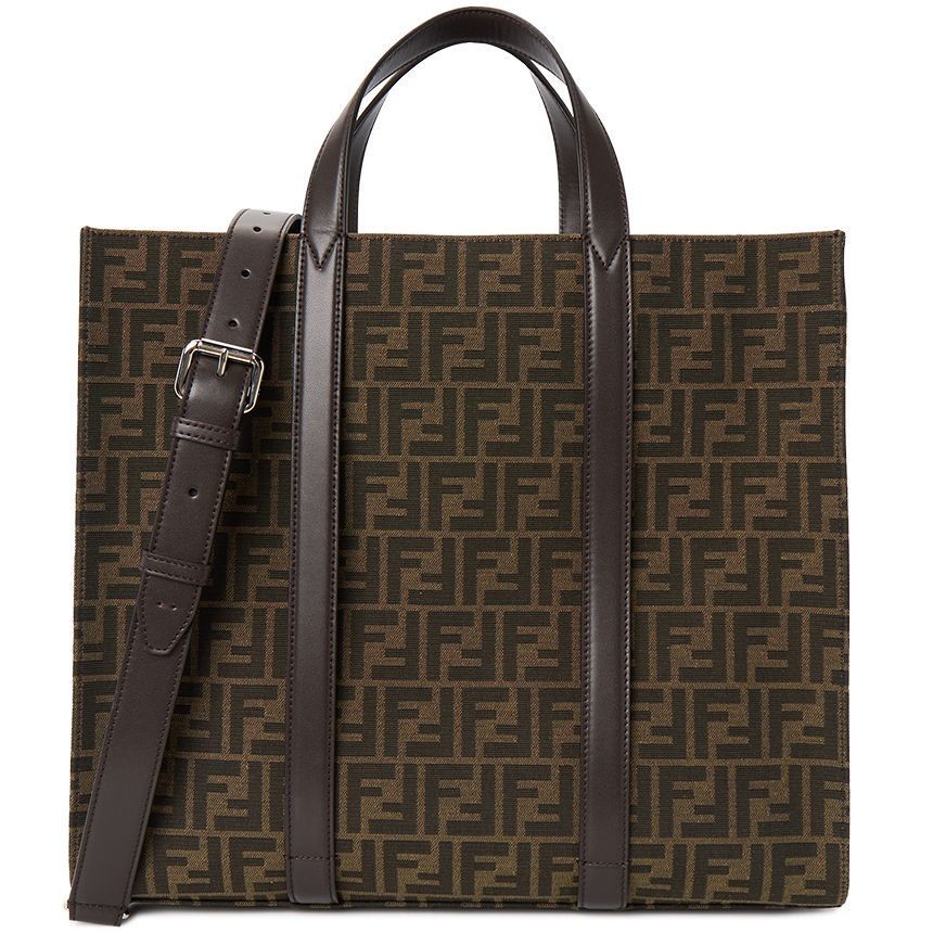 FENDI FF Pattern Large Capacity Cowhide Handbag Men’s Brown 16.1×7.4×13.7 in