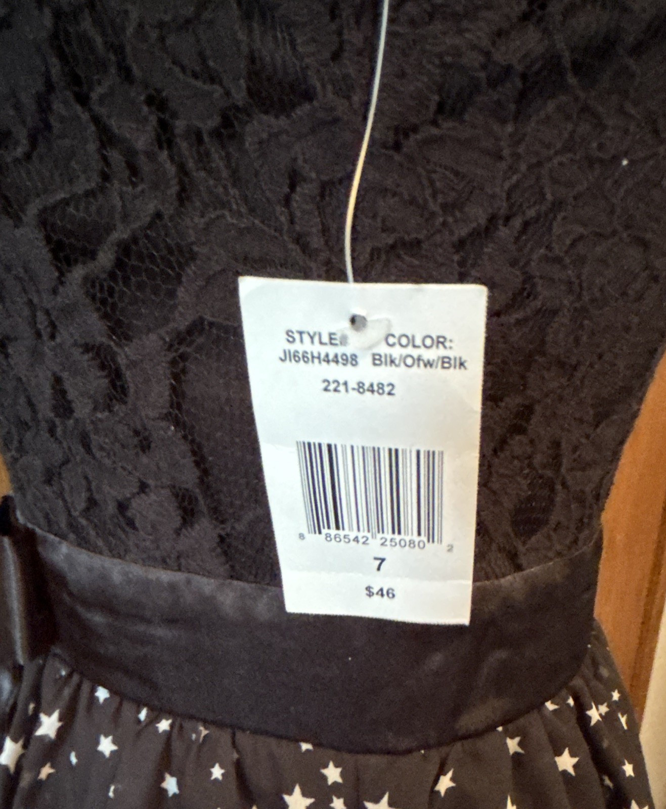 New B Smart Black Lace Bodice Star Print Black Bow Dress Size 7 HOCO/Homecoming