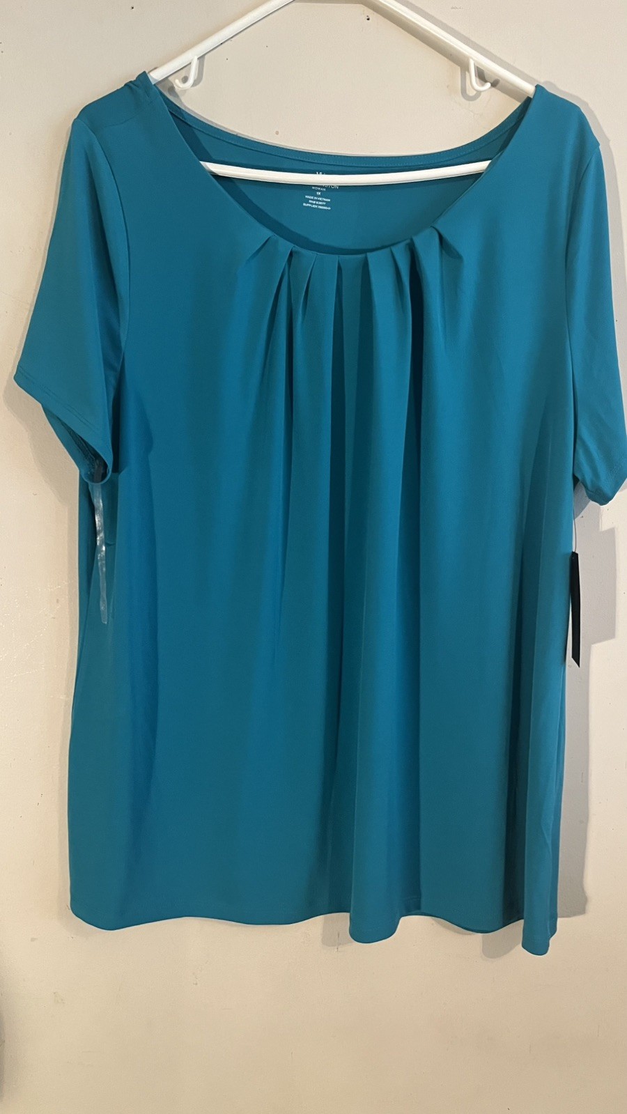 Worthington nwt Women’s Size 1XL Teal Blouse SS Flowy Top Pleated Neckline