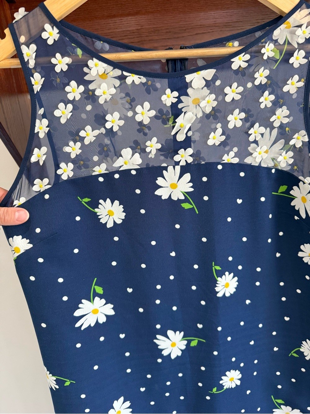 Karl Lagerfeld Navy Blue Floral Midi Dress with White Daisies