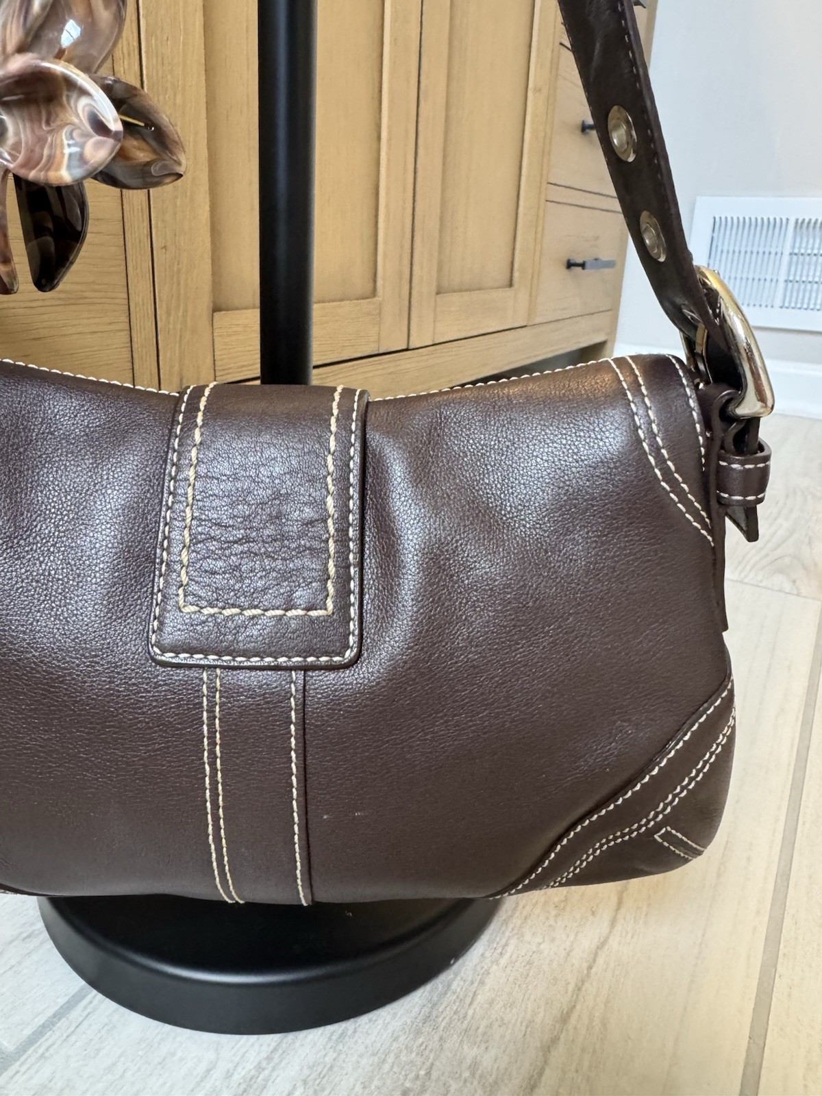 Coach Brown Soho Small Shoulder Bag Buckle Flap Magnetic, Silver