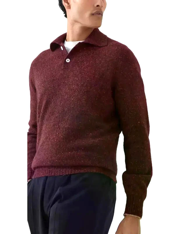 NWT $2700 Brunello Cucinelli Men’s Alpaca Blend Speckled Polo Sweater A262