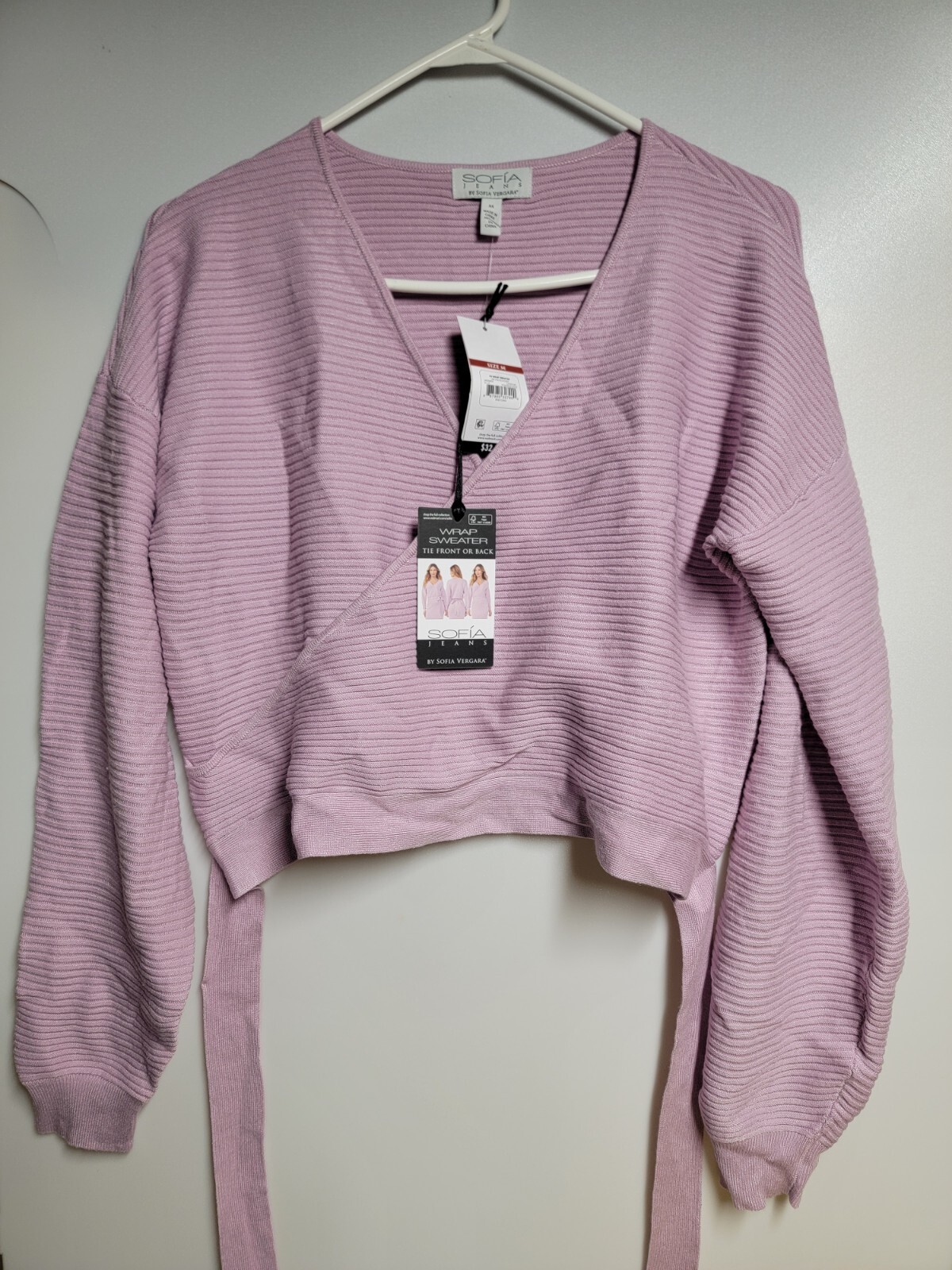 Sofia Jeans by Sophia Vergara Ribbed Wrap Sweater, Women’s Size L Orchid Bouquet