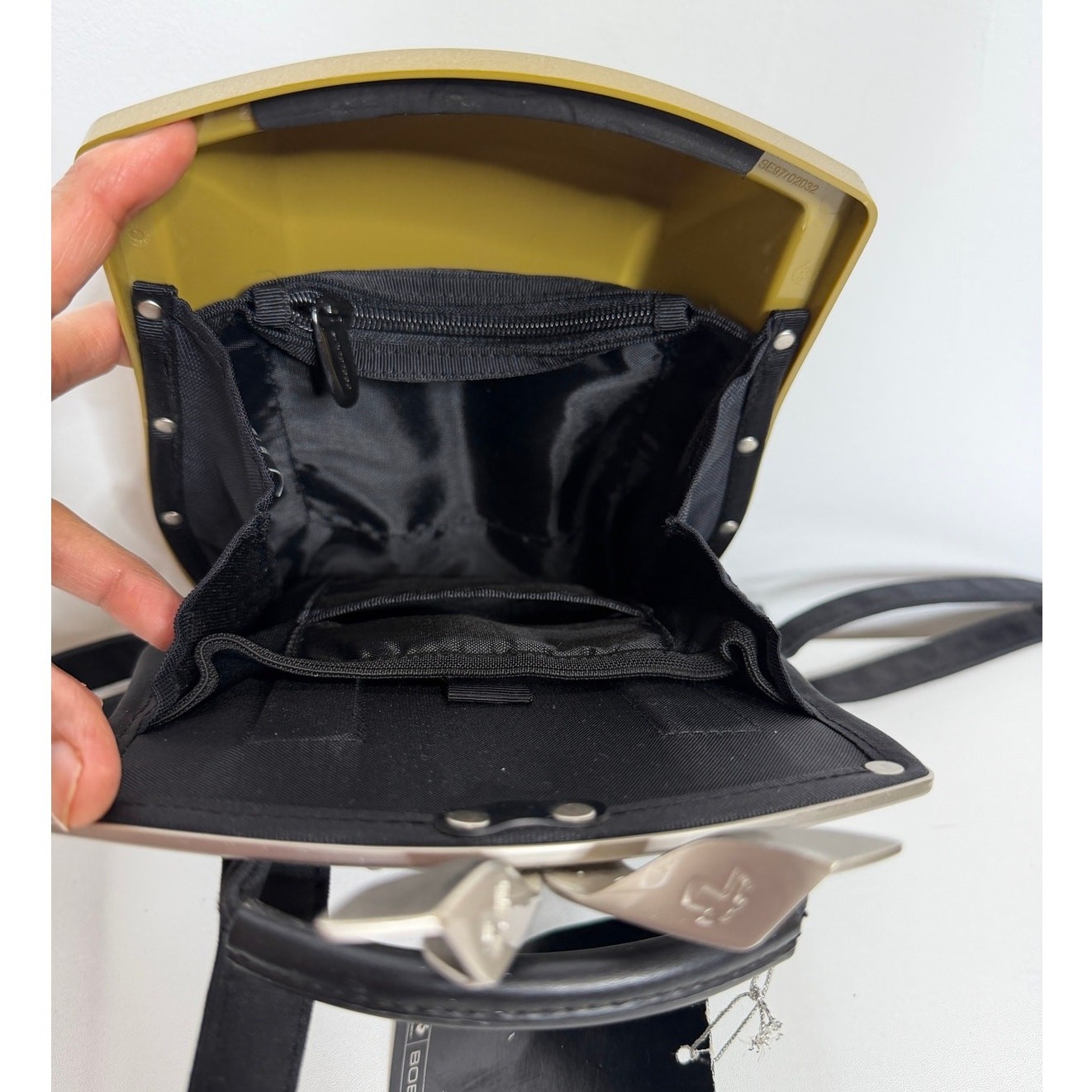 Boblbee Scarabée hard-shell mini backpack St Tropez model in metallic gold.