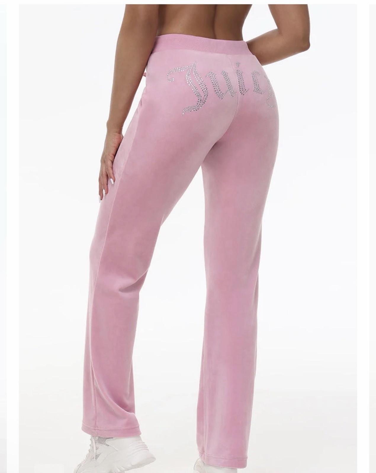Juicy Couture Pink Velour Track Pants Size Large Rhinestone Logo Y2K Lounge