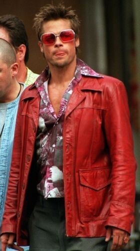 Fight Club Brad Pitt Tyler Durden Real Leather Jacket Red FC Coat
