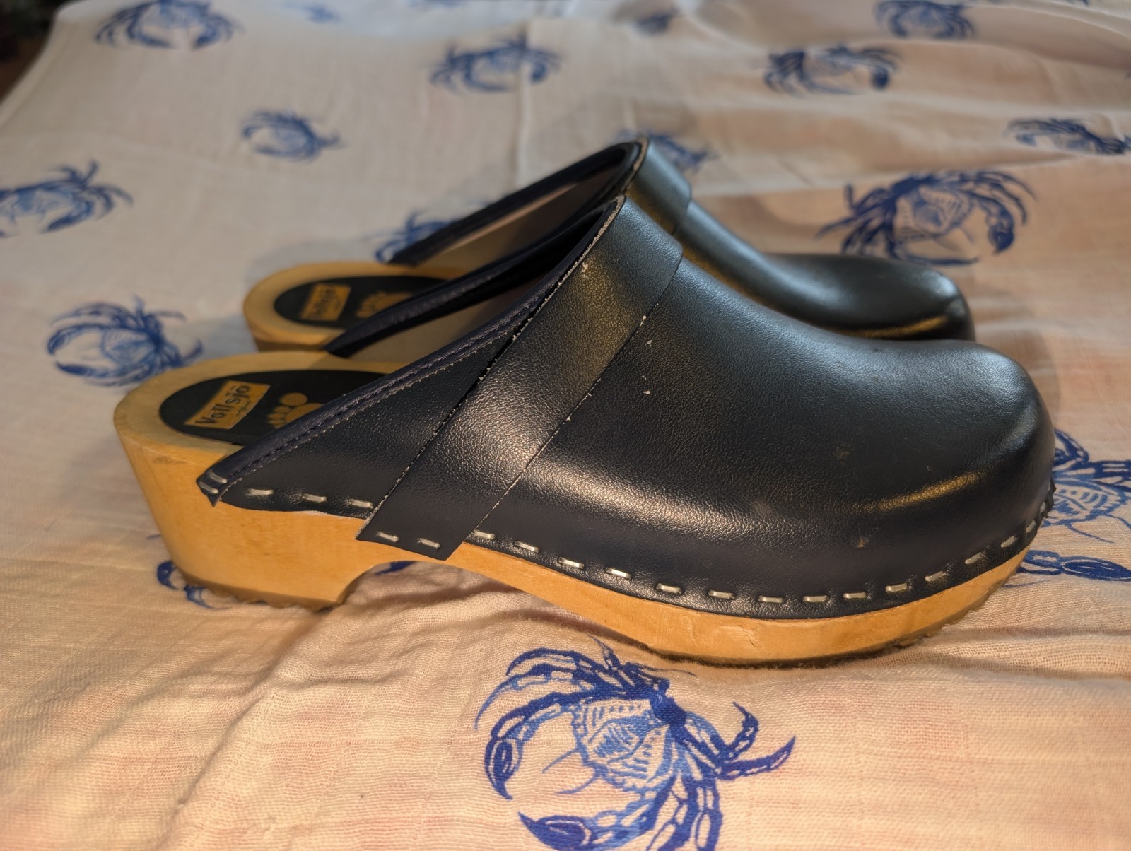 Vollsjo Original Swedish Design Blue Leather Clogs Sz 37 USA Ladies Sz 6.5-7