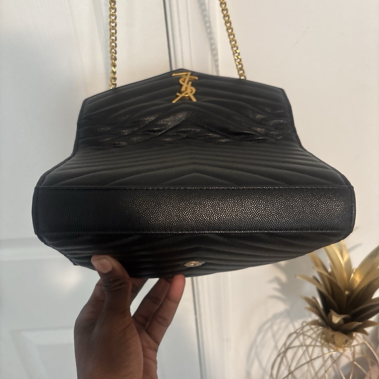 Saint Laurent YSL Envelope Black Quilted Chevron Chain Crossbody w/ Box Dust Bag