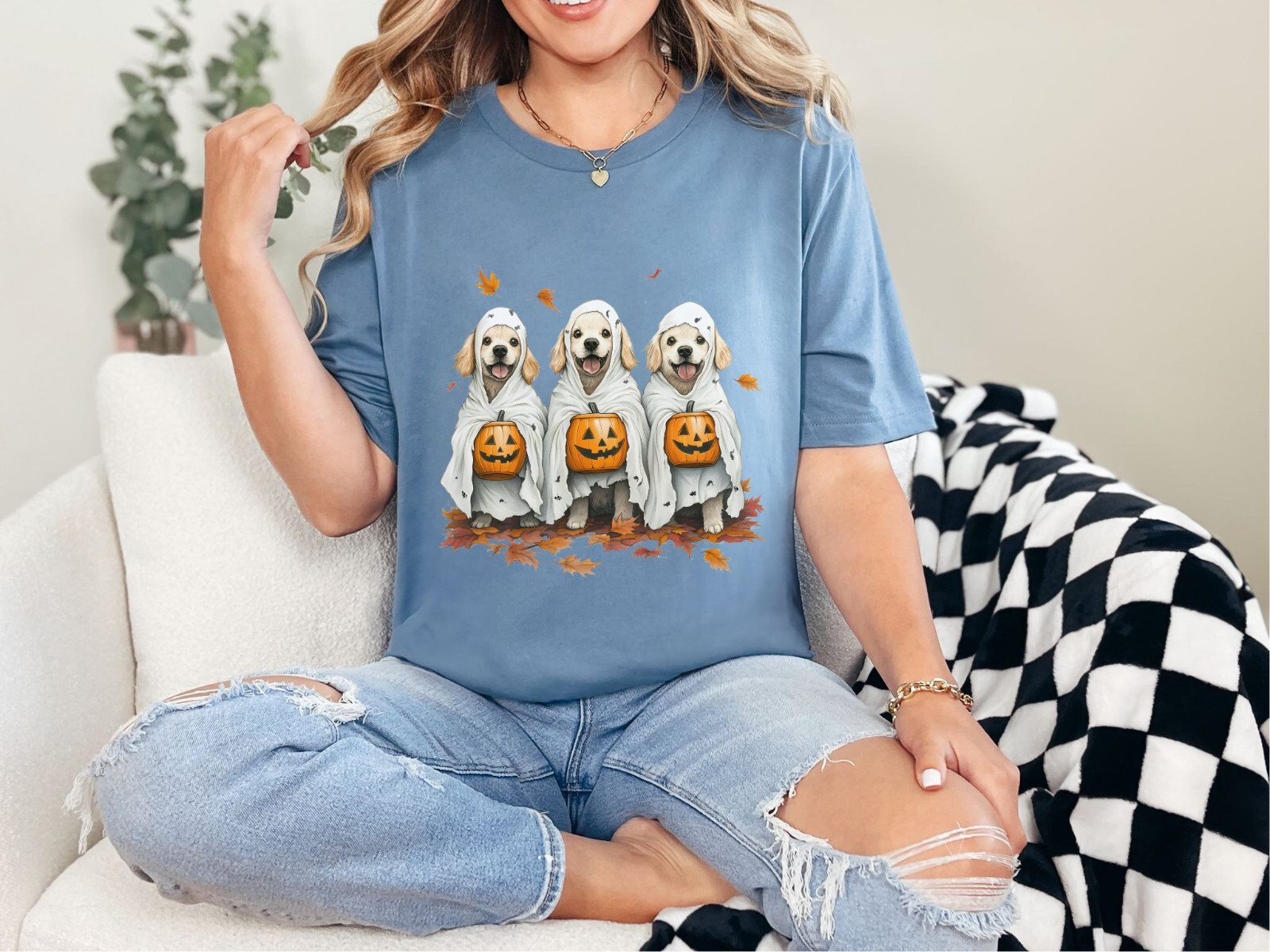 Dogs Trick or Treating, Halloween shirt, Dog Shirt, Dog Lover Tee, Ghost Dog