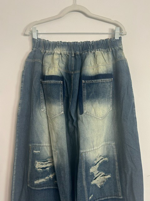 A Rare Bird Women Distressed Patchwork Grunge Elastic Waist Denim Jeans NWT