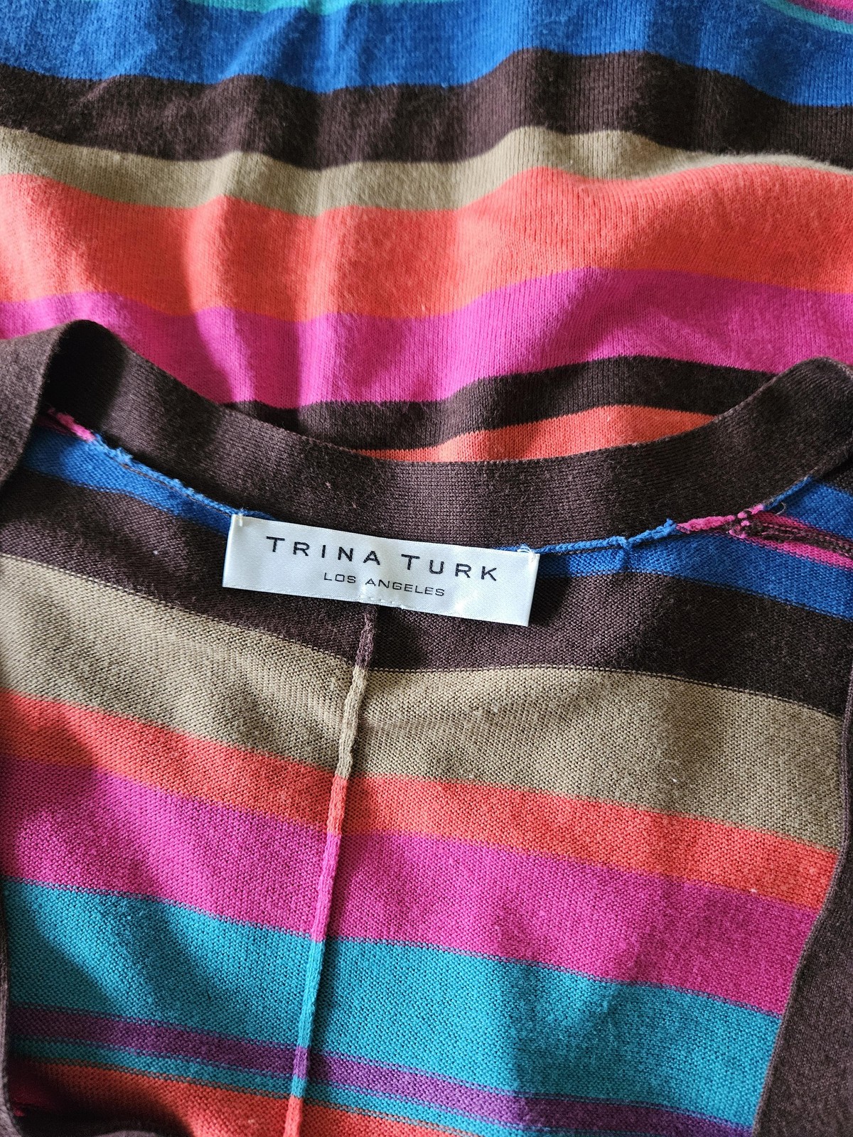 Trina Turk Sweater Med Womens Striped Button Cardigan Retro Batwing Art Viscose