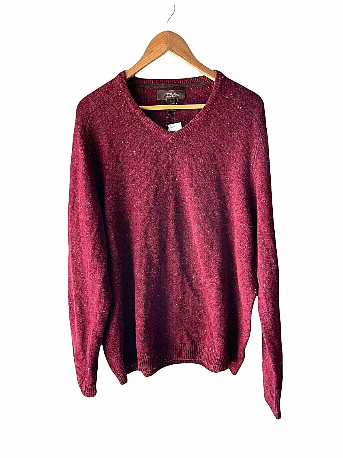 Tasso Elba Size XL Lambswool Blend Red Speckled Tweed V Neck Elbow Patch Sweater