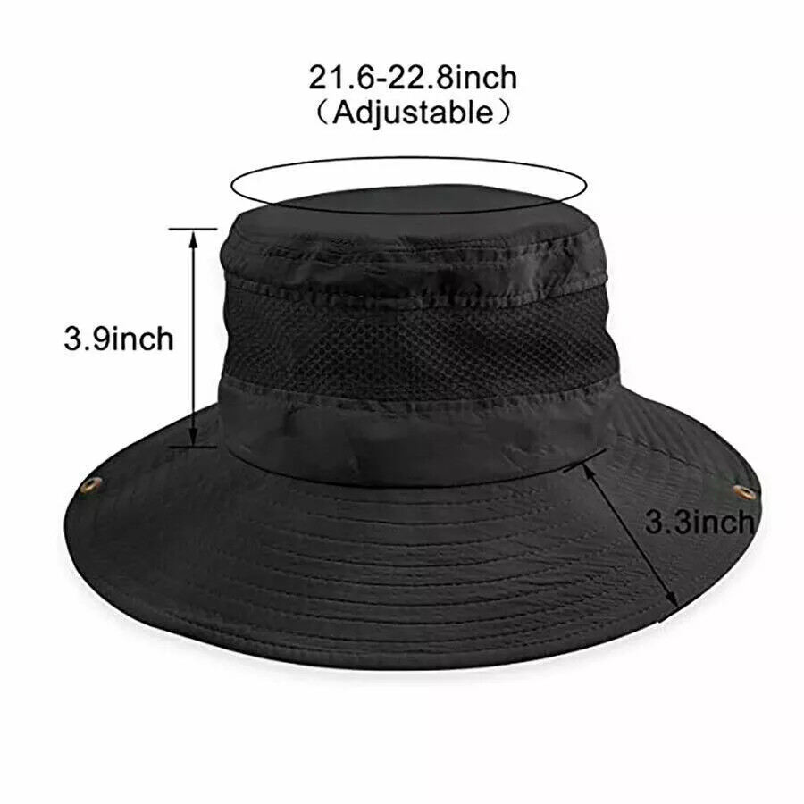 Men Wide Brim Sun Hat UV Protection Bucket Cap Hiking Camping Fishing Safari USA
