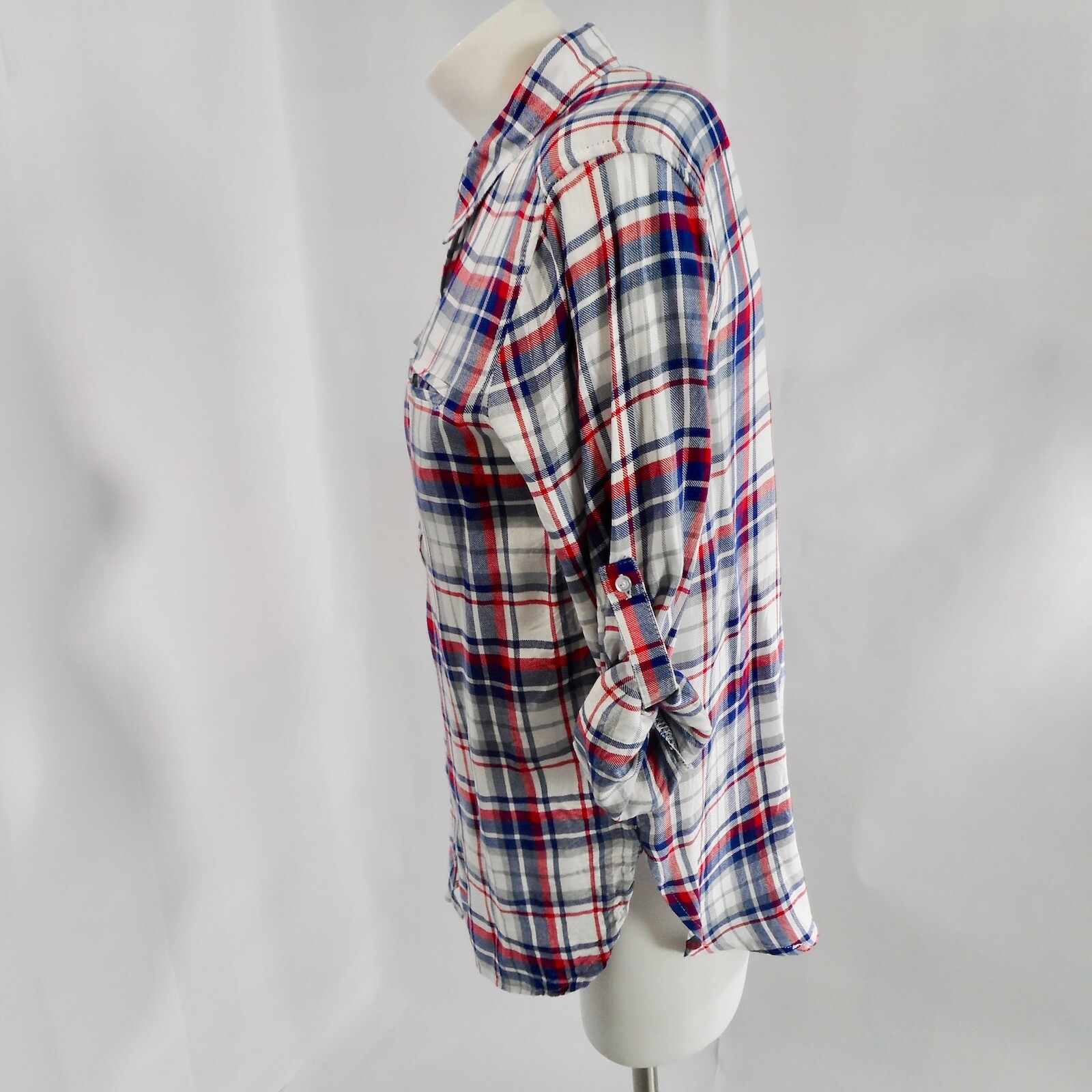 Supply & Demand Shirt Womens Medium Red Blue Plaid Button Up Long Sleeve Western