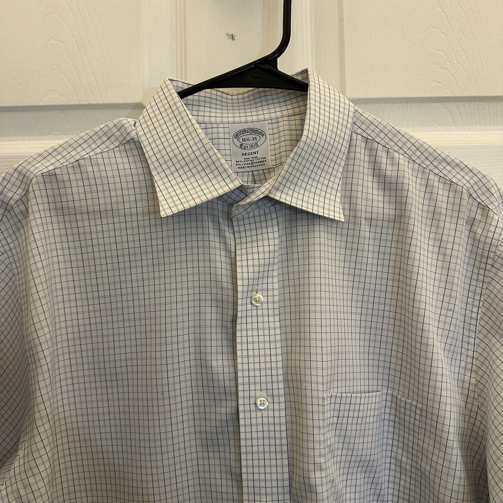 Brooks Brothers Men’s Regent Non-Iron Blue/white plaid size 16.5-35- #0194
