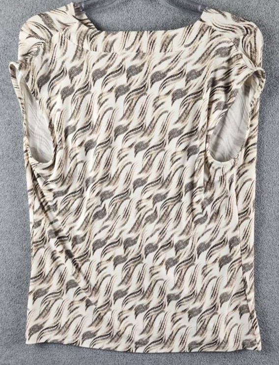 Anne Klein Printed Cowl Neck Cap-Sleeve Top Women’s S White Pullover Srtyle S/S