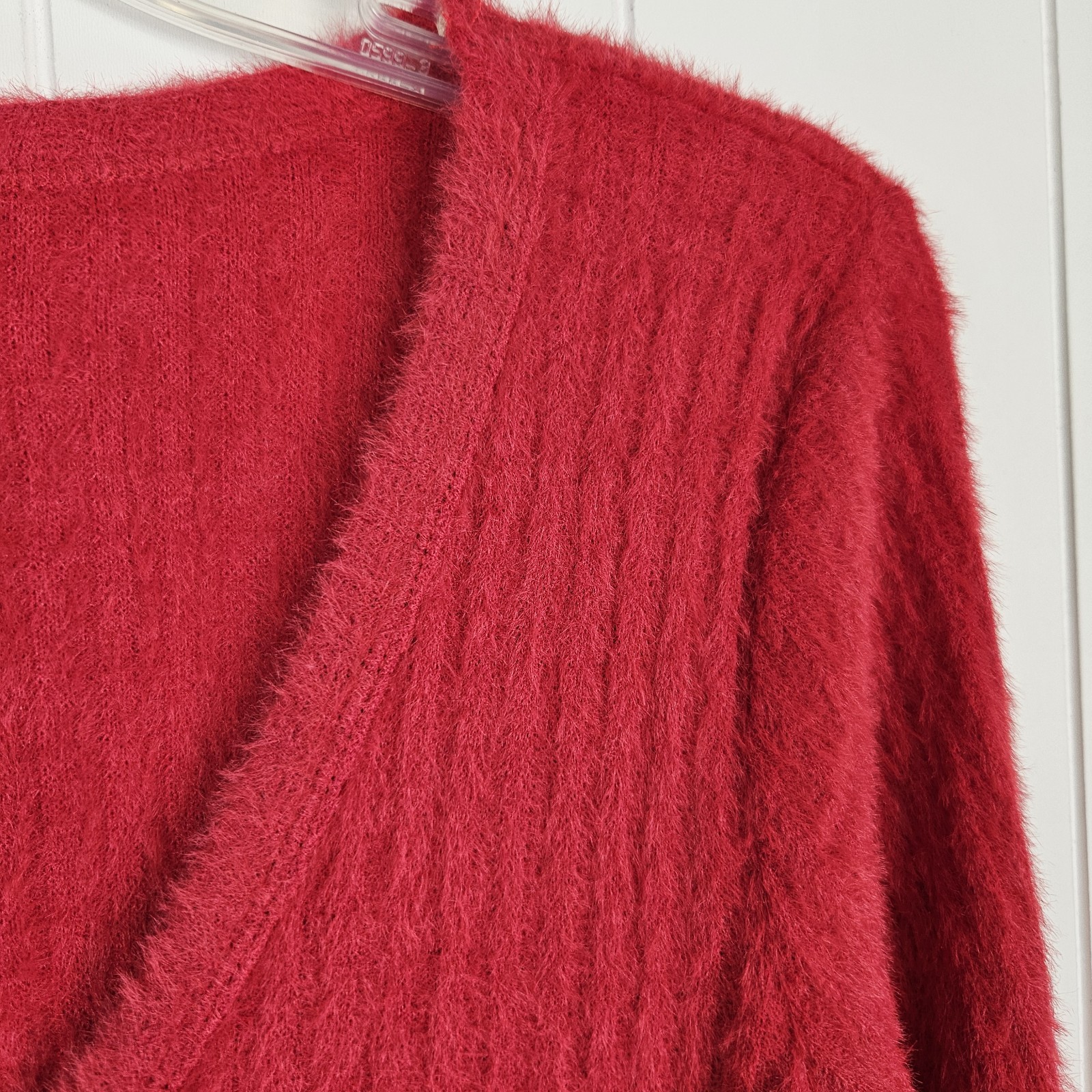 Hollister Cherry Red Cardigan Fuzzy Button Up V Neck Crop Large Holiday Preppy