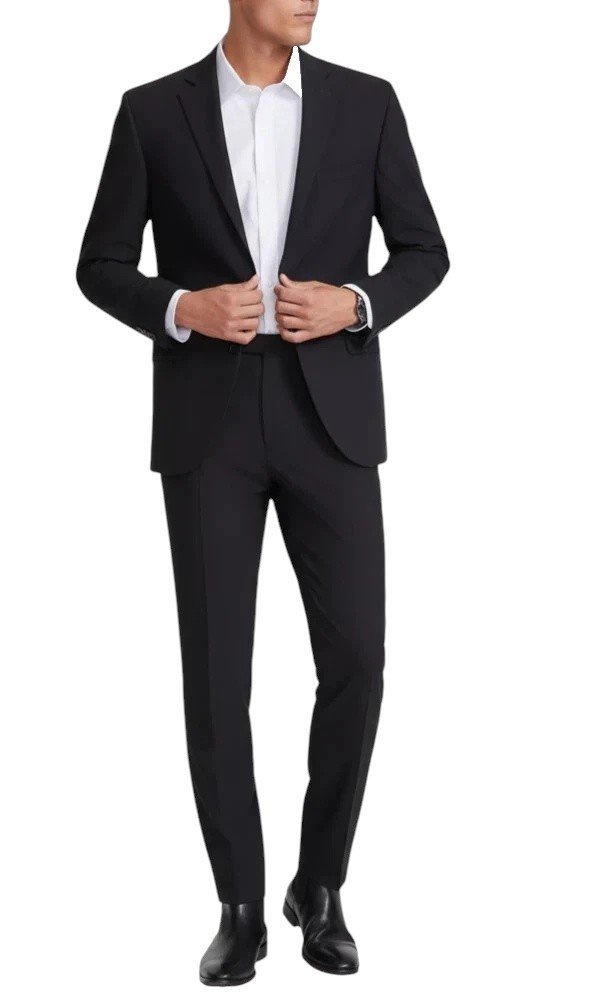 Dkny Mens Modern fit 2 Piece Suit 42 R Pants 35 / 32 Black Solid