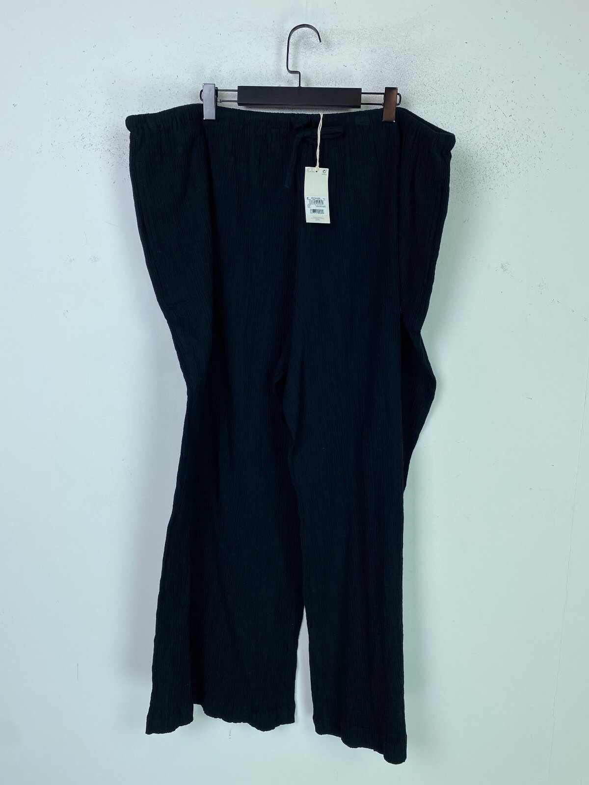 Next Black Crinkle Plain Wide Leg Linen Blend Trousers UK 24R NEW