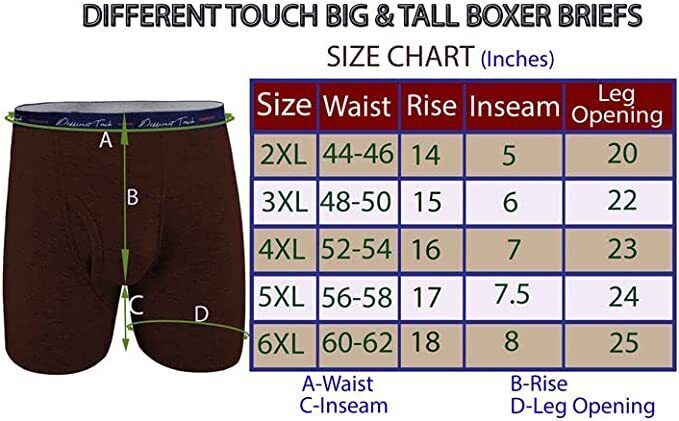 Different Touch Mens Long Leg Boxer Briefs Big and Tall 3 Pair Assorted 3X-6X