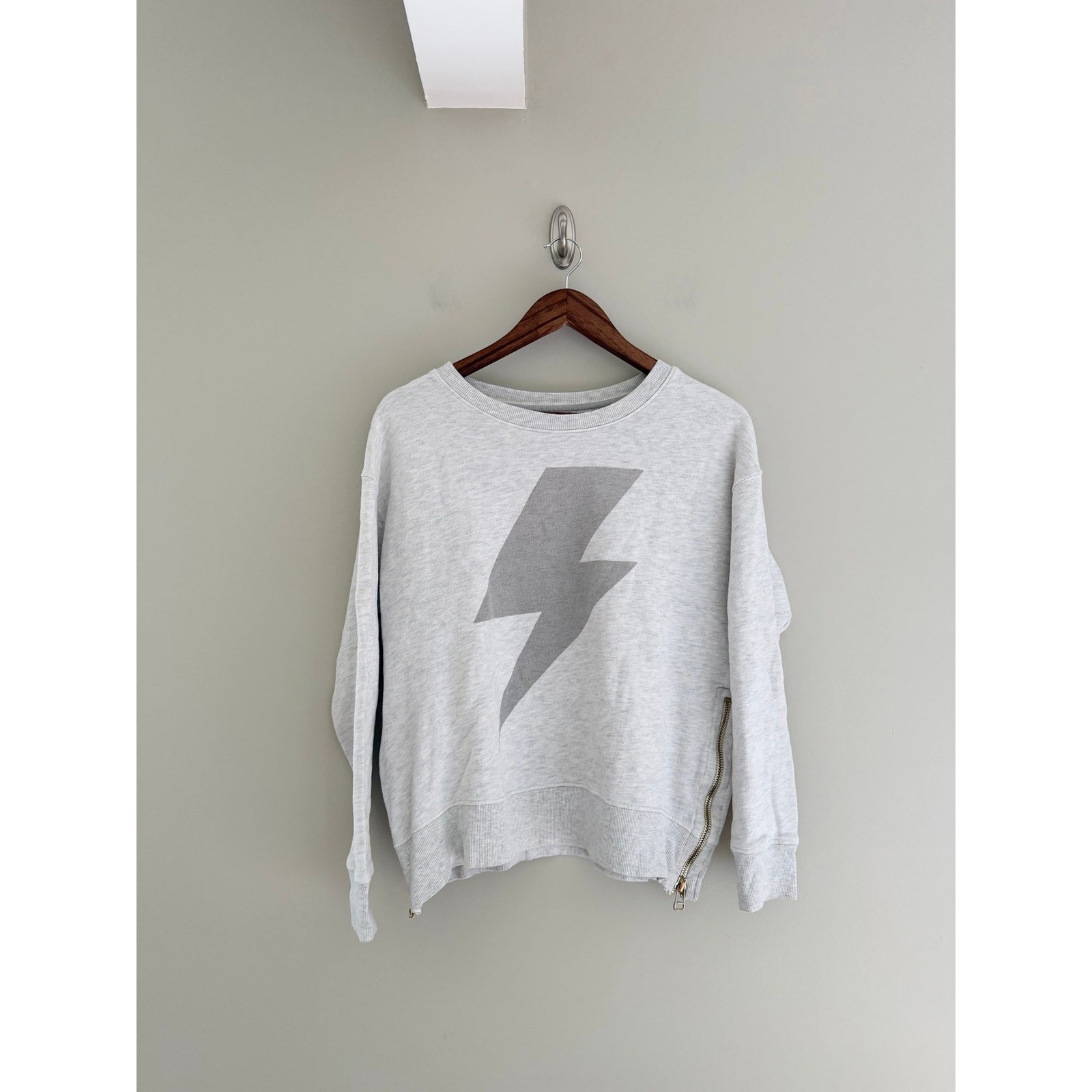 SUNDRY Lightning Bolt Double Zip Oversized Sweatshirt in Light Grey Size Small/1