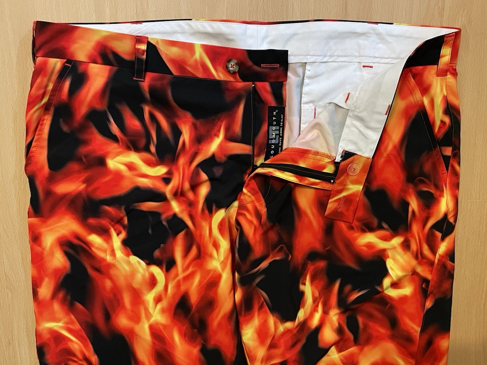 Loudmouth Golf Shorts Fire Flame Print Mens 42 Novelty Casual Athletic Stretch