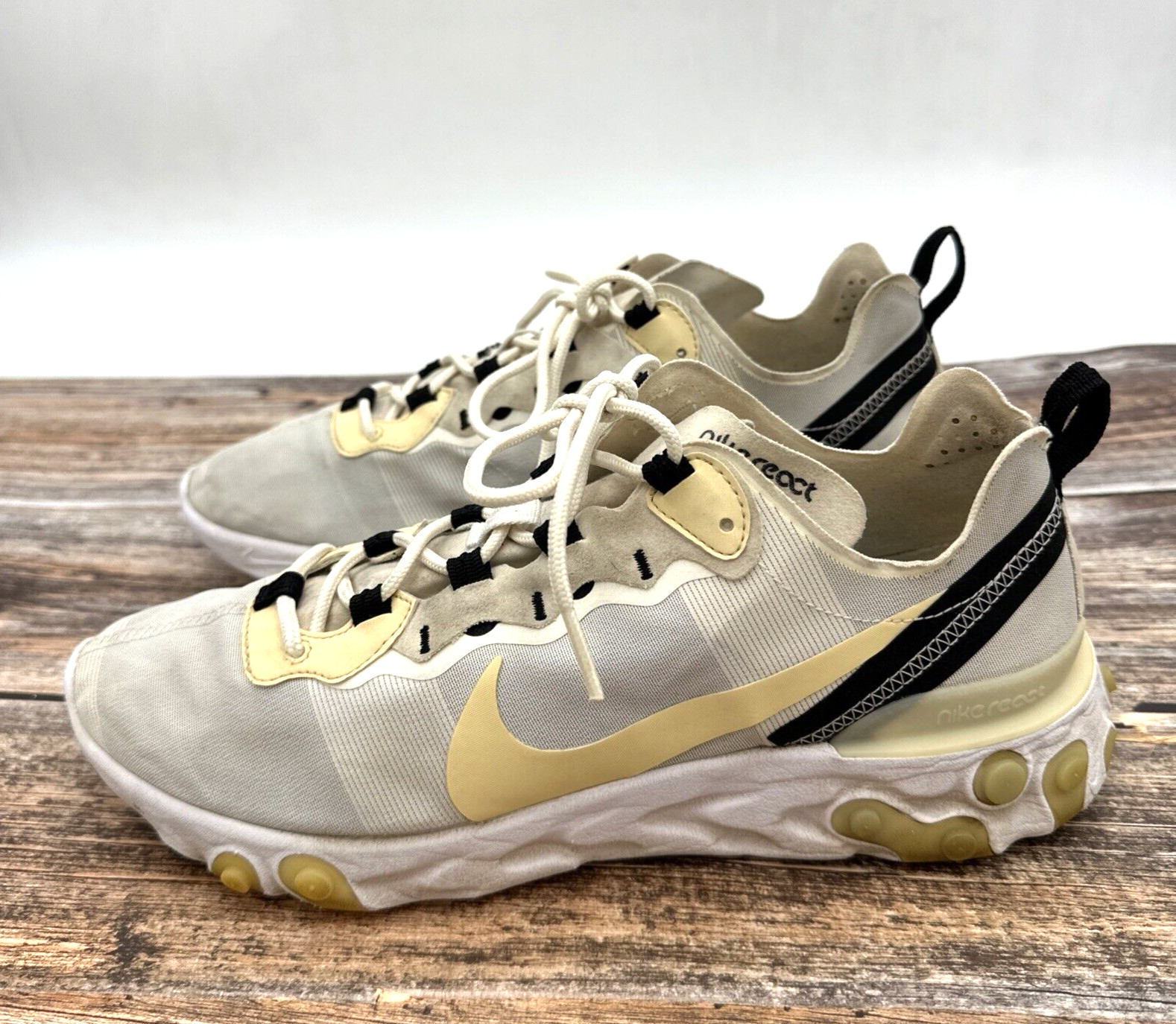 Nike React Element 55 Soft Yellow Beige Running Shoes Sneakers Men’s Size 9.5