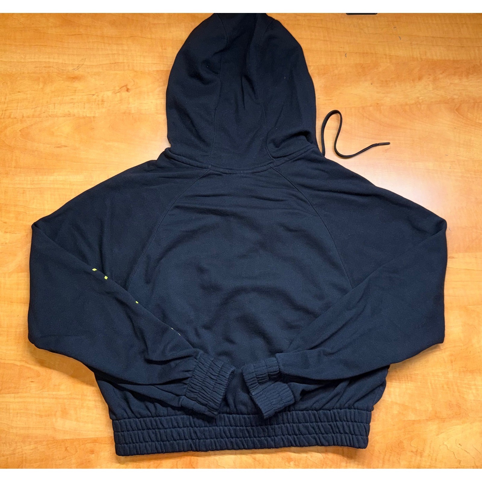 Nike Air Womens Small Black Neon Yellow Cropped Full Zip Hoodie Fleece Jacket