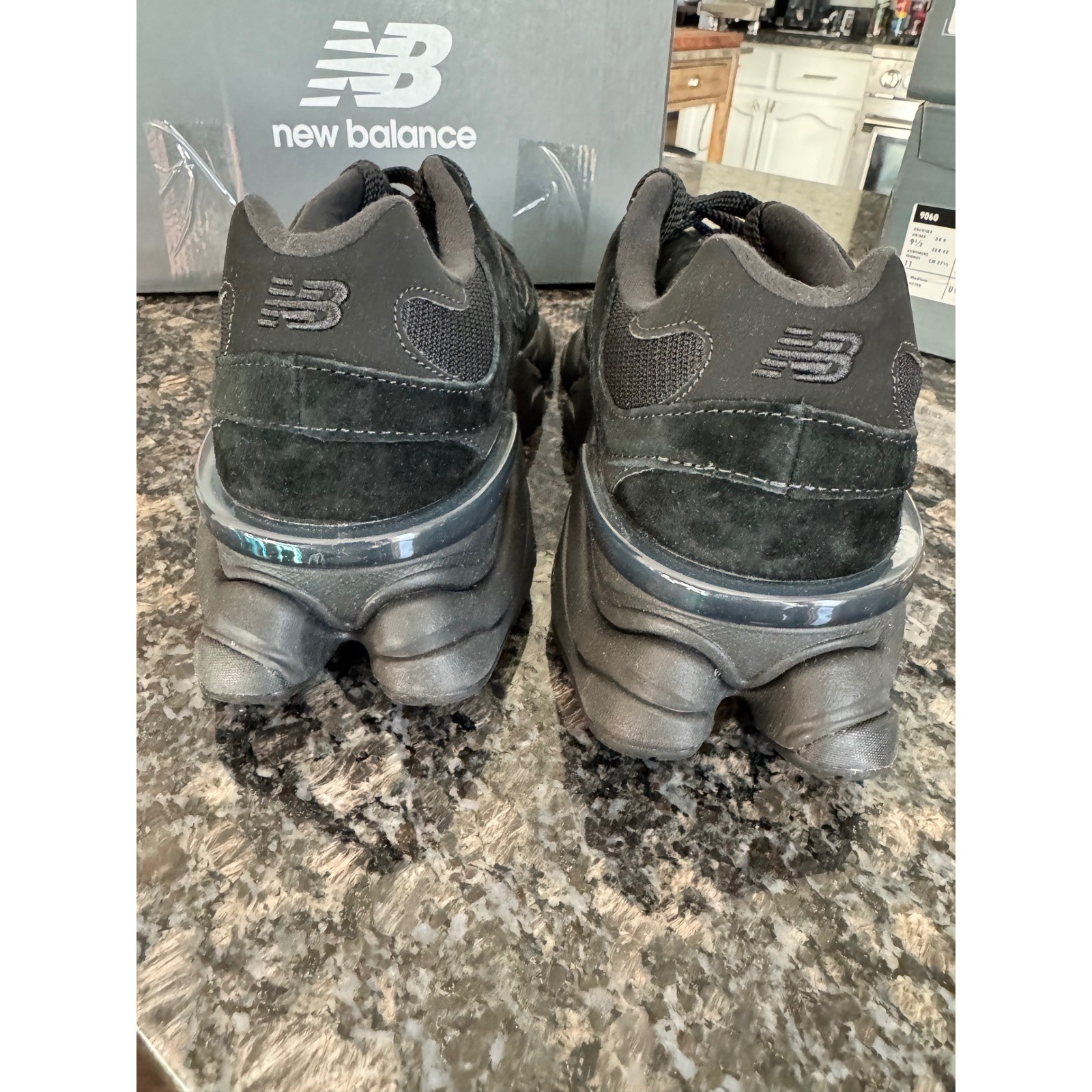 New Balance 9060 Triple Black Suede Mesh Sneakers U9060BPM Mens 10 Womens 11.5