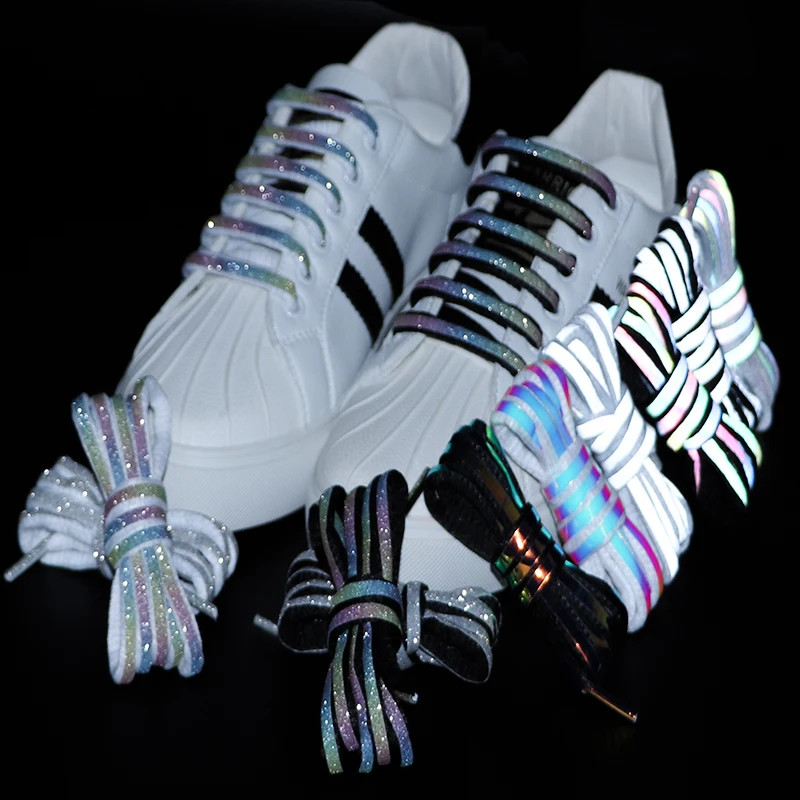 Flat Round Reflective Shoelaces Luminous Semicircle Shoelace Colorful Starry Las