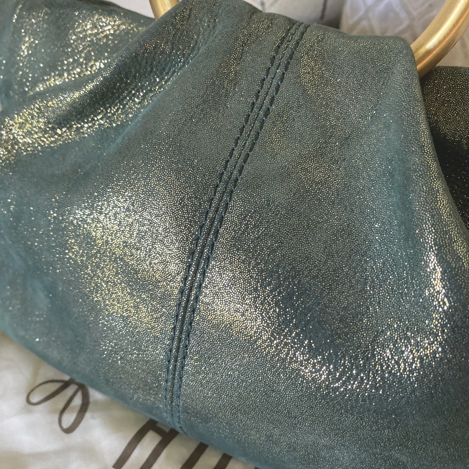 RARE Hobo Sheila Evergreen Shimmer Satchel Bag With Dust Bag NICE!