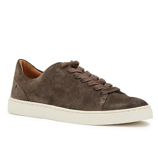 Frye Ivy Sneakers Suede Leather Lace Up Low Top Grigio Gray Brown Size 6.5 NEW