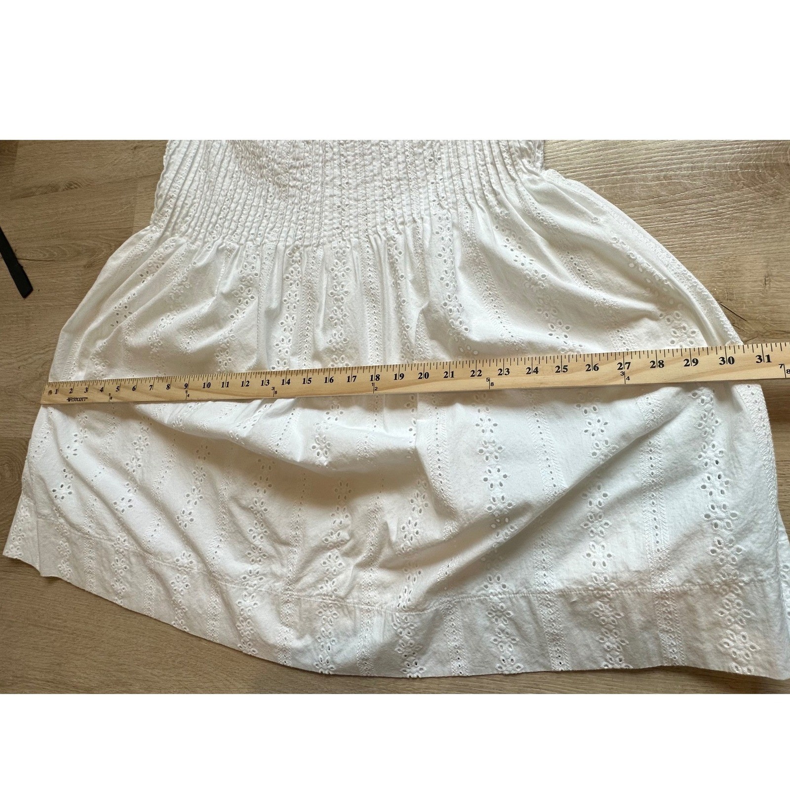 Free Assembly Eyelet Smocked Top Womens Cottagecore Boho Large White Cotton