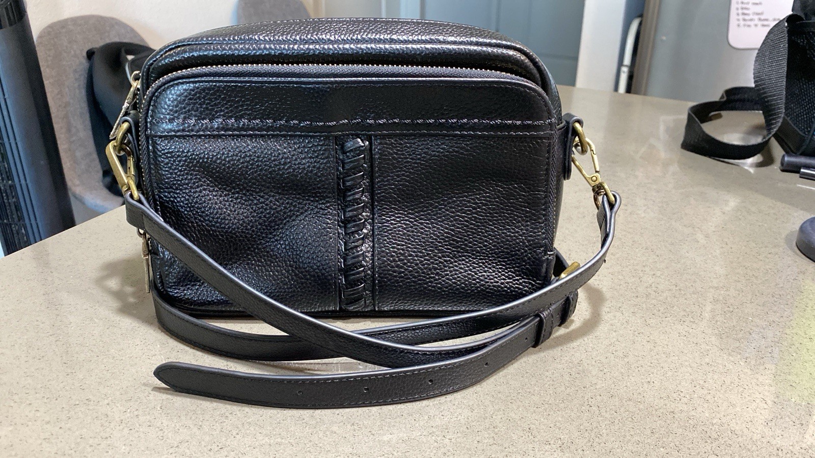 BEFEN Black Pebbled Crossbody Bag Zip Closure, Adjustable Strap, Gold Hardware