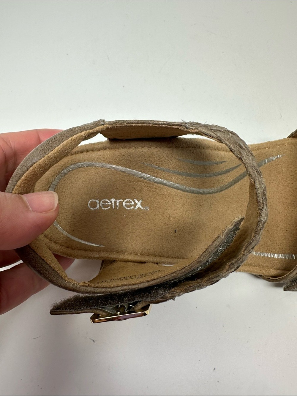 Aetrex Women’s Grace Adjustable Woven Wedge Taupe Sz 7.5-8