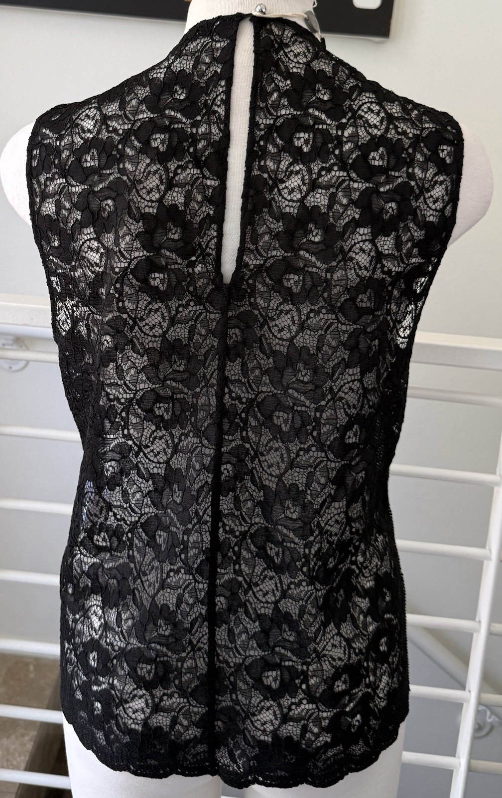 Paco Rabanne Floral-print Chainmail & Corded Black Lace Top Blouse Sz 38 FR/6 US