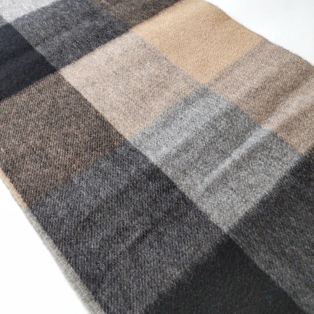 Joshua Ellis Cashmere Scarf Block Check Gray Beige Reversible Fringe Men Women